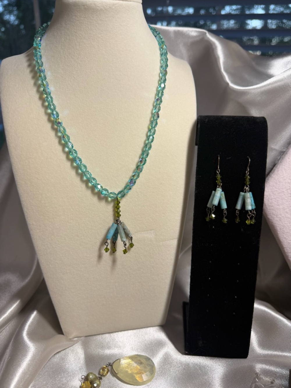 Aquamarine Beaded Necklace and Earrings Set